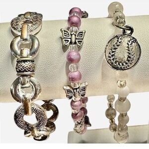 Handmade‎ Bracelet Set Women Small Silver Excellent Beaded Charm Butterfly